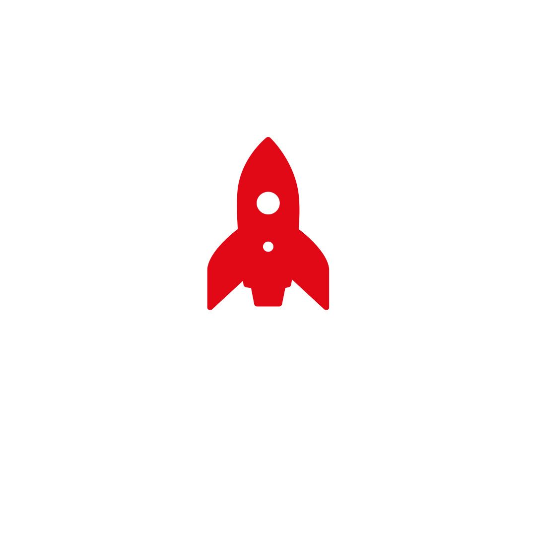 Red rocket icon on a plain light beige background, centered in the image.