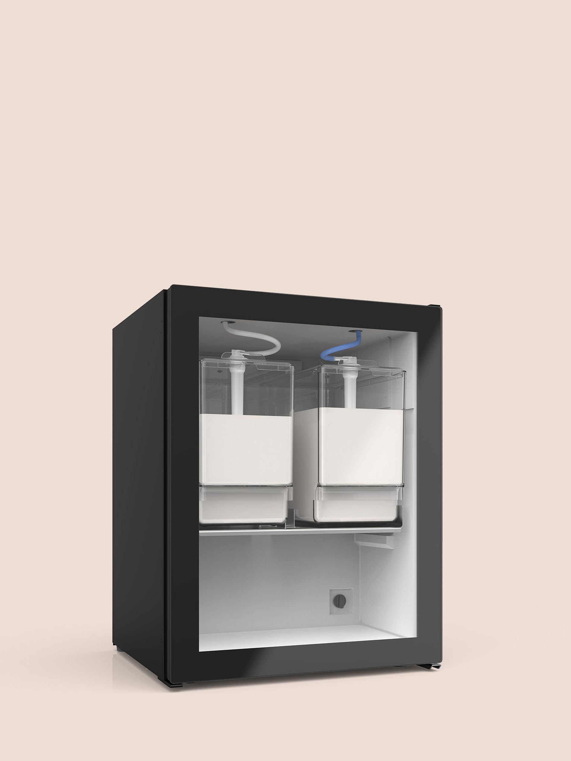 Schaerer Unterthekenkühleinheit mit transparenter Front, bietet Platz für zwei Milchbehälter à 10 Liter, ideal für den professionellen Einsatz.