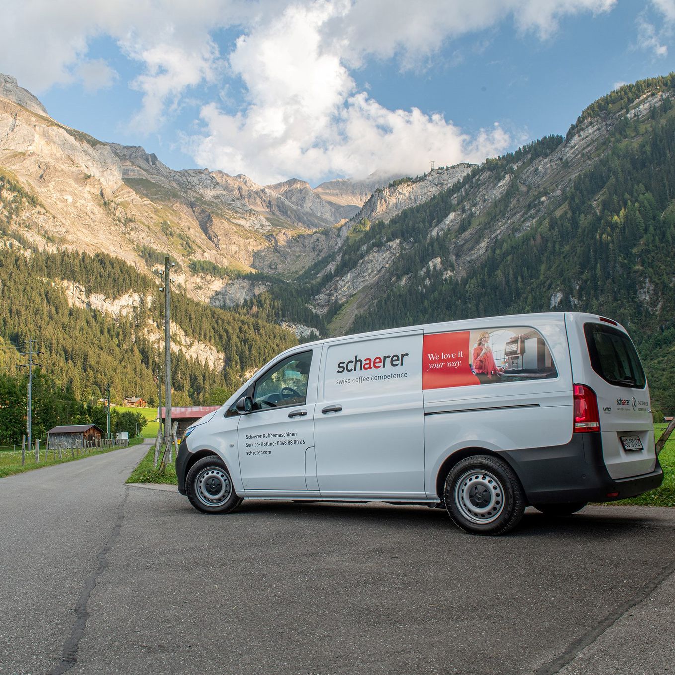 Schaerer service car in mountain surrounding